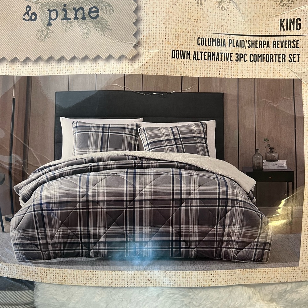Columbia Plaid Sherpa Reverse Comforter Set - Gray